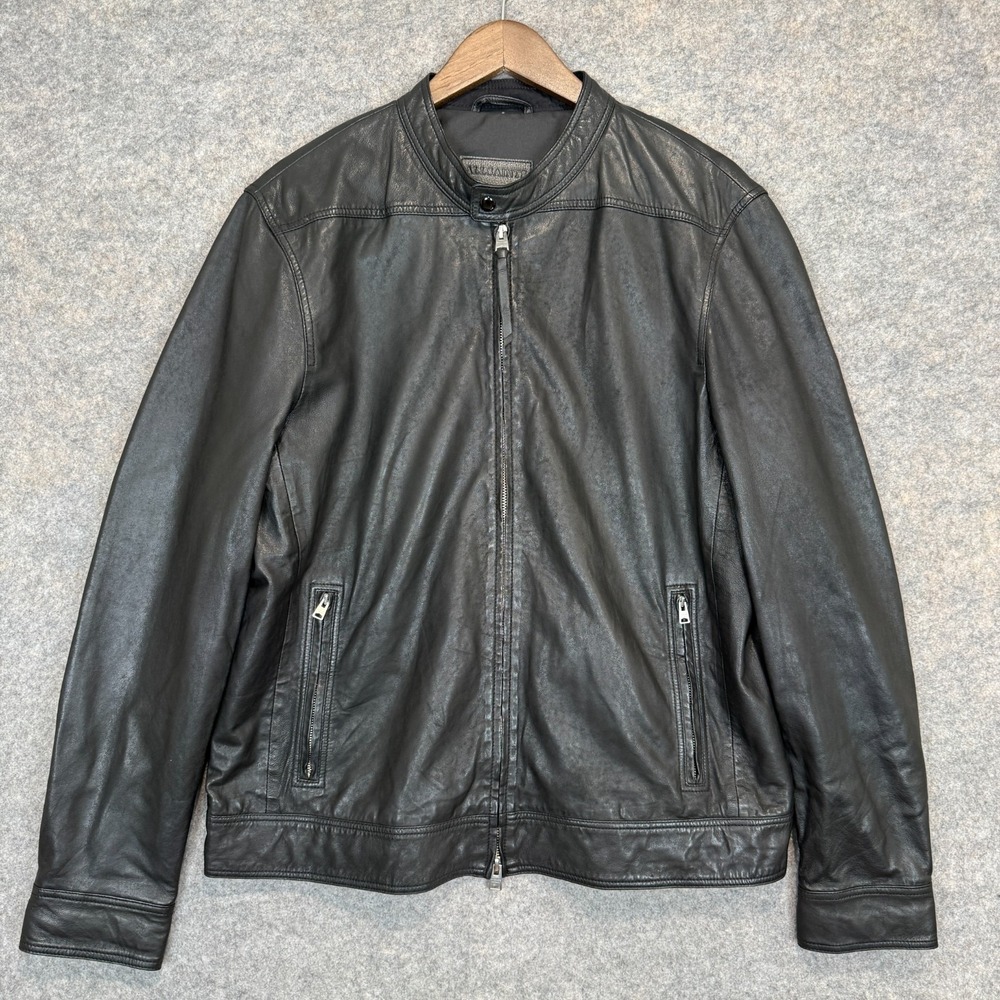 AllSaints Colt 100% Sheep Leather Jacket Mens 2XL Slim Racer Biker Lightweight